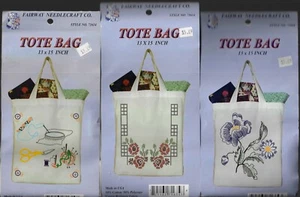 Fairway Needlecraft -3 Stamped Embroidery Tote Bags-13" X 15" - Picture 1 of 2