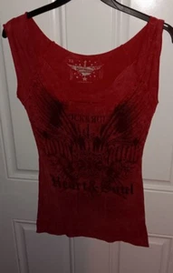 Rock & Roll Cowgirl Tshirt Womens Small HEART AND SOUL *NICE DESIGN* Red & Black - Picture 1 of 7