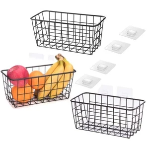 Adhesive Sturdy Small Wire Storage Baskets With Kitchen Food Pantry Bathroom She - Picture 1 of 7