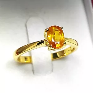 1.02 cts. Natural Thai Yellow Sapphire Ring Sterling Silver 925 Anniversary Ring - Picture 1 of 9