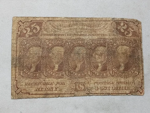 First Issue 25C Twenty Five Cent Fractional Postage Currency Note (#1) Cover