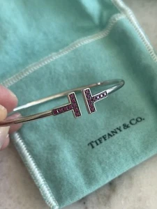 Tiffany & Co. T Wire Bracelet 18K White Gold with Rubies, Excellent - Picture 1 of 11