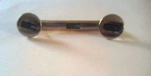 GOLD TONE TIE BAR AND CUFF LINK SET WITH BLACK "E" - Picture 1 of 5