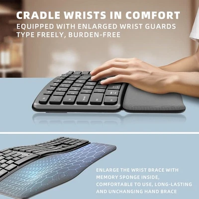 Clavier 'ordinateur Sans Fil Clavier Ergonomique 2.4g USB C Avec Repos Poignet - Photo 1/4