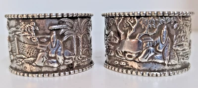 ANTIGUO PAR DE SERVILLETAS DE PLATA DE EXPORTACIÓN CHINA SERVILLETA ANILLOS CONJUNTO CON MONOGRAMA Foto 1 de 4