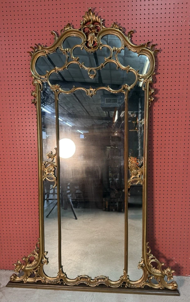 Espejo antiguo francés tallado dorado Luis XV estilo rococó circa 1890 72" de alto Foto 1 de 4