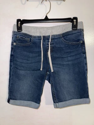 JUSTICE Girl's Size 12 Plus Bermuda Pull On Knit Waist Denim Blue Jean Shorts - Image 1 of 3