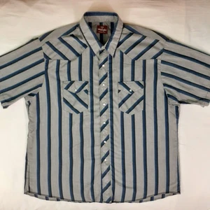 Wrangler Western Pearl Snap Hemd Herren XXL grau blau gestreift Cowboy Kurzarm - Bild 1 von 13