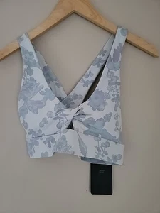 Fabletics Oasis Twist Sports Bra Blue Floral Size Small V Neck Peephole  - Picture 1 of 7
