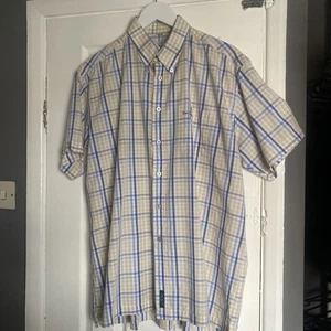 Ben Sherman XL Short Sleeve Blue White Yellow Check Good Used Condition Men's - Picture 1 of 9
