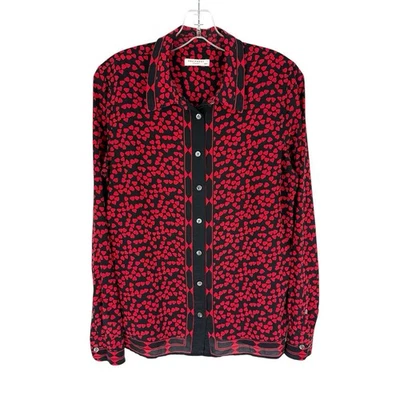 Blusa Equipment Mujer Seda Talla Mediana Roja Negra Novedad Estampado Corazón Foto 1 de 4