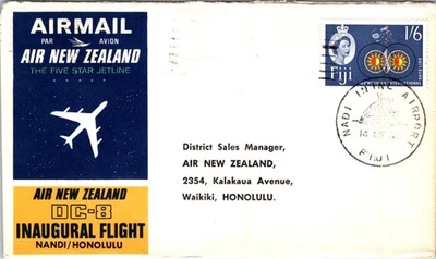 FIJI 1965 POSTAL CACHET FIRST FLIGHT AIRMAIL COVER NANDI/HONOLULU ADDR POSTMARK - Image 1 of 2
