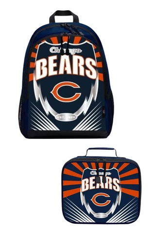 NWT NFL Chicago Bears 2 Piece Adult Boys Blue Orange Backpack & Lunch Bag Kit Cover