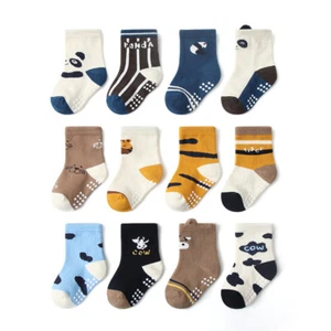 12 pares de calcetines tobilleros antideslizantes para niños niñas bebés niños agarre de algodón agarre entrenador - Imagen 1 de 29