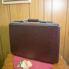 Vtg American Tourister Luggage Briefcase Slim Hard Shell Attache Brown with Key