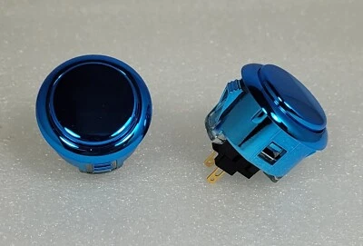 Japan Sanwa Metallic Blue Buttons x 2 pieces OBSJ-30-AG Video Arcade Parts - Image 1 of 4