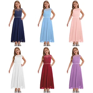 Girls Dress Flattering Chiffon Dress Rhinestone Embellishments Party Dress - Picture 1 of 71