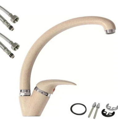 RUBINETTO MISCELATORE CUCINA CANNA CURVA ALTA SABBIATO FLESSIBILI INCLUSI BEIGE - Immagine 1 di 4