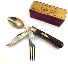 Vintage KABAR UNION CUTLERY Hobo BOY SCOUT Spoon SLOT KNIFE FORK Box Ka-Bar STAG