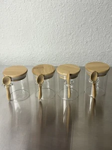 Glass Jars with Bamboo Lids and Spoon Airtight Food Storage Containers 4 Jar Set - Picture 1 of 7