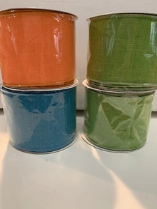 Lot 4 Spools Wired Ribbon 3" wide x 10 yds Ea Offray Linen Orange Blue Green New - Picture 1 of 10