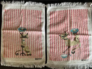 MCM Siamese Cat Pink Stripe 2 Hand Towels Collar Embellishments Bucilla Kitsch