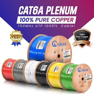 Cat6a 1000ft Plenum Pure Copper UTP Cable Ethernet Network Wire 10G 23AWG Colors - Picture 1 of 50