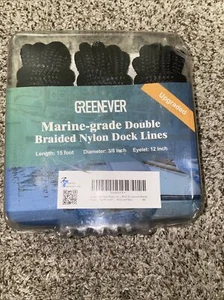 Greenever Marine Grade Double Braided Nylon Dock Lines 3 pack new 15 ft 3/8" - Picture 1 of 2