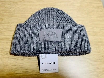 Coach Patch Gorro Sombrero Punto Acanalado Puño Mezcla Lana Paloma Gris Nuevo con Etiquetas Talla Única Foto 1 de 4