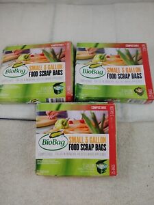 3 packs BioBag Food Scrap Bags Small 3 Gallon Compostable Odorless Non-GMO 75 ct