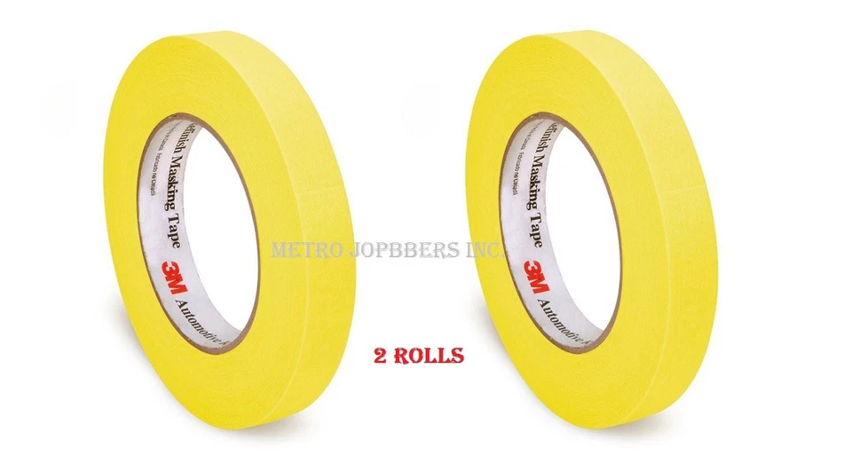 2 Rolls 3M 06652 3/4 Inch Autobody Yellow Automotive Masking Tape 6652 - Image 1 of 1
