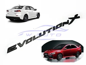 MATTE BLACK EVOLUTION X REAR LOGO TRUNK EMBLEM FOR MITSUBISHI EVOL 10 4DR SEDAN - Picture 1 of 4