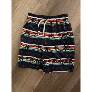 Palm tree tropical waves youth boy bathing suit swim trunks - Picture 1 of 4