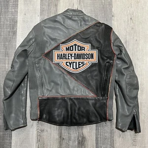 VTG Hein Gericke Harley Davidson RARE Black/Grey Leather Motorcycle Jacket Sz 44 - Picture 1 of 8