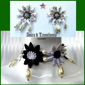 choker necklace woman jewelry vintage collier pearl black white boho flower folk - Picture 1 of 24