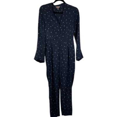 Macacão Rebecca Taylor de seda pontilhado mangas compridas azul marinho com rosa tamanho 2 - Imagem 1 de 4