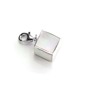 925 Sterling Silver & Mother of Pearl Cube Clip on Charm - Picture 1 of 7