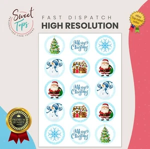 WEIHNACHTEN/WEIHNACHTEN 2" ESSBARE RUNDE CUPCAKE-AUFLEGER TORTENDEKORATION  - Bild 1 von 1