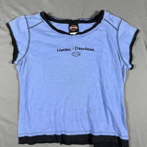 Harley Davidson T-Shirt Damen XS? S? Lila Spellout Logo Flügelärmel Pullover - Bild 1 von 8