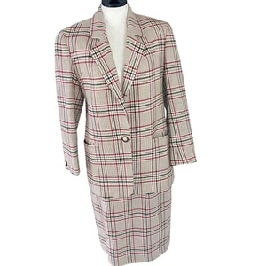 Lilli Ann Collection Vintage Womens Skirt Suit Size Large Tan Plaid Wool - Picture 1 of 12