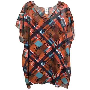 CAbi Lattice Top Womens Size L Browm Multi Floral Plaid V-Neck Cap Sleeve 3773 - Bild 1 von 9