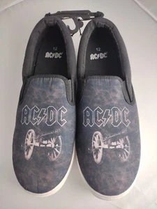 NEW AC/DC Men's SlipOn Canvas Skate Shoes Casual Black Shoes Men's Size 12 NOS - Picture 1 of 9