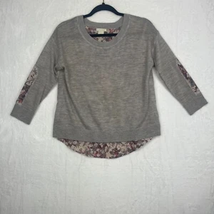 Club Monaco Sweater Women’s XS Split back Wool with Silk Floral Underlay Gray - Picture 1 of 10