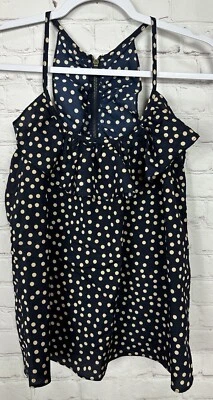 Blusa Charlotte Russe Azul Marino Lunares Sin Mangas Volantes Cremallera Trasera Talla S Usada en Excelente Condición Foto 1 de 4