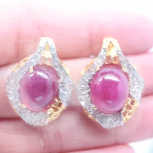 Riscaldato Gemma 12 x 15 MM Rosso Rubino & Zircone Orecchini 925 Argento - Foto 1 di 4