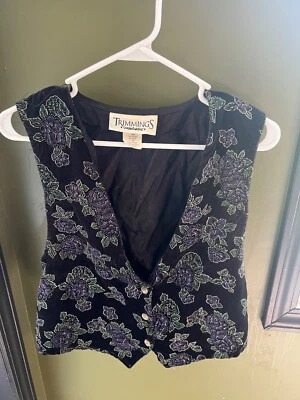 Adornos Vintage Años 80/90 - Chaleco Floral Terciopelo Negro Wimsigoth Foto 1 de 3