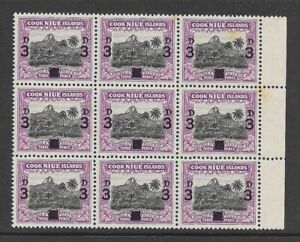 MNH 1940 Cook Islands Scott# 115 Block of 9 Stamps WMK 253 Surcharge Overprint