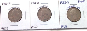 1982-P VERY FINE+ / 1982-D VERY FINE+/ 1982-S HIGH END PROOF WASHINGTON QUARTERS - Picture 1 of 7