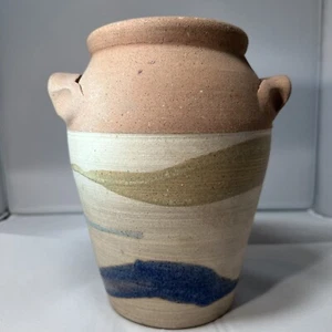 Studio Art Pottery Vase Artist Signed Pottery Decor Signed W/ Handles - Picture 1 of 10