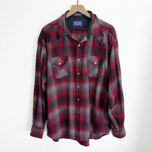 Pendleton High Grade Western Wear Shirt Mens XXL Red Pearl Snap Virgin Wool Flaw - Picture 1 of 13